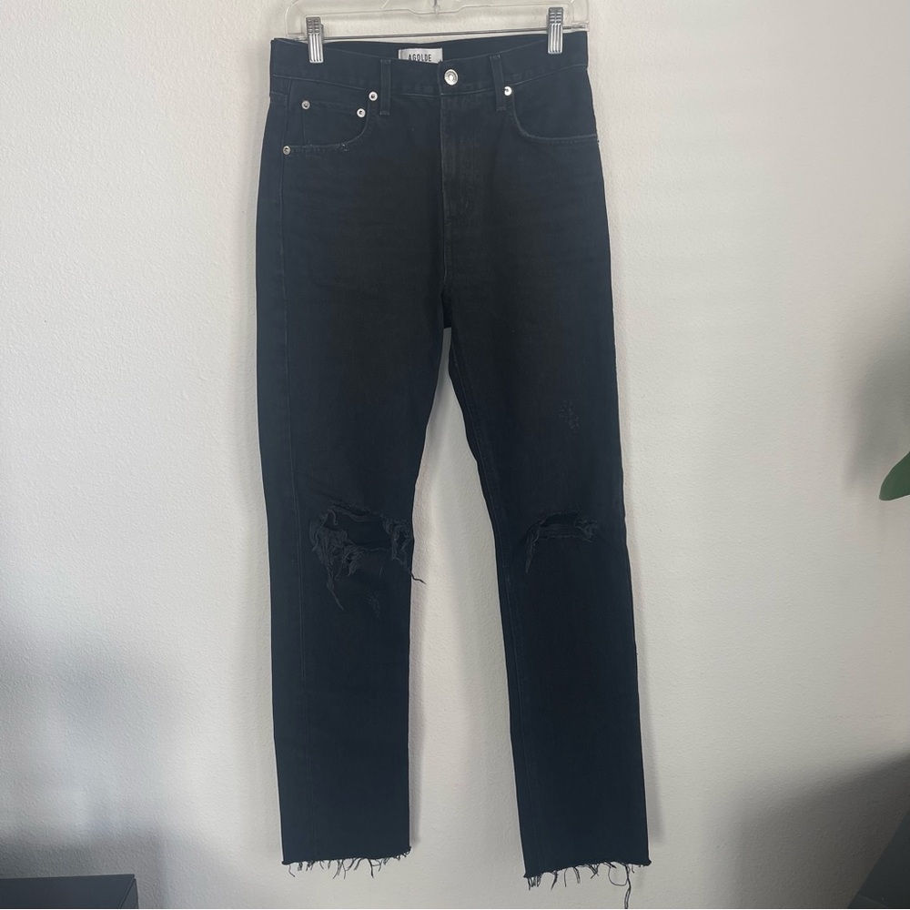 AGOLDE Cherie Knee Distress Frayed Hem Denim Jeans